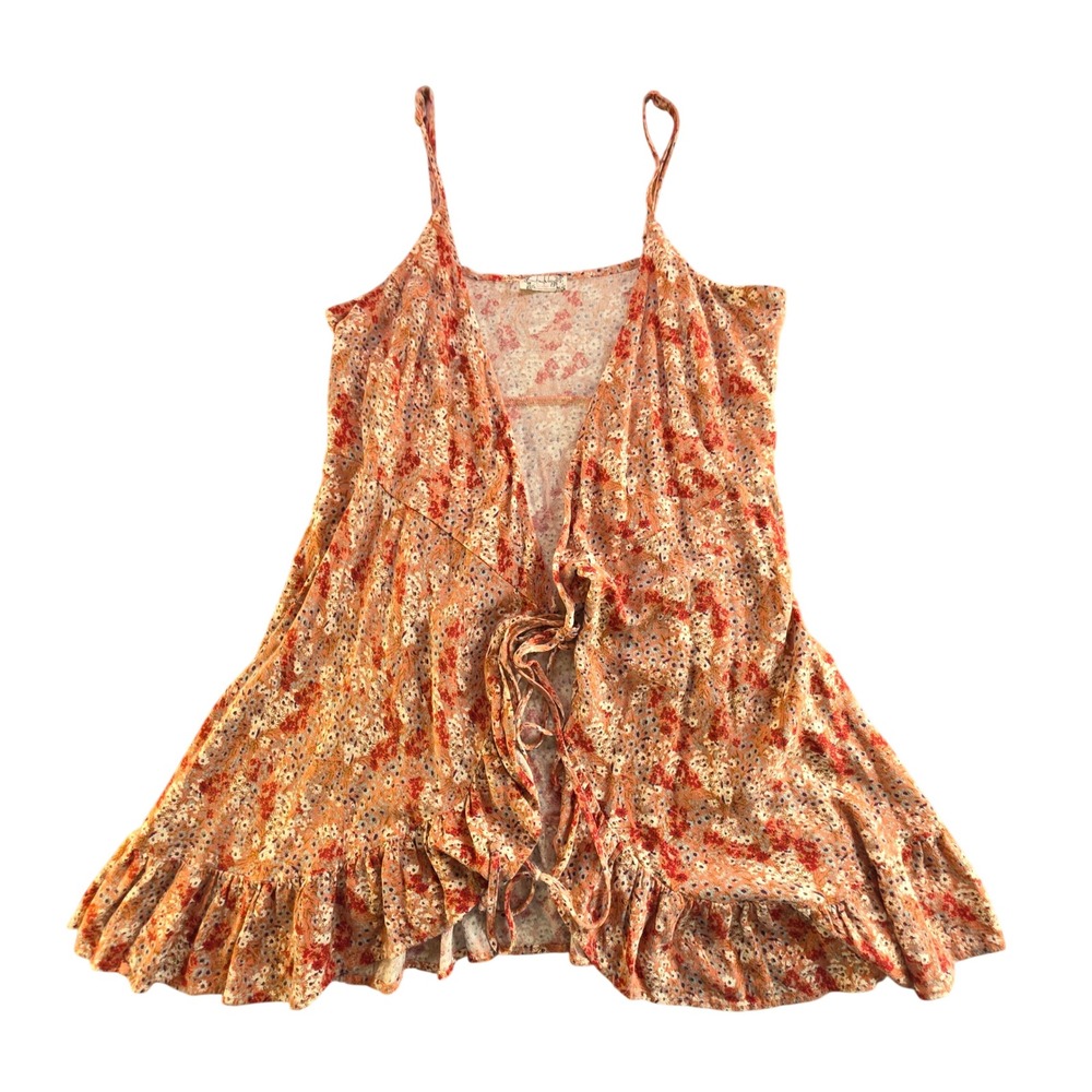 Free People Intimately Floral Tie Front Ruffle Cami XS Dusty Rose Boho Summer